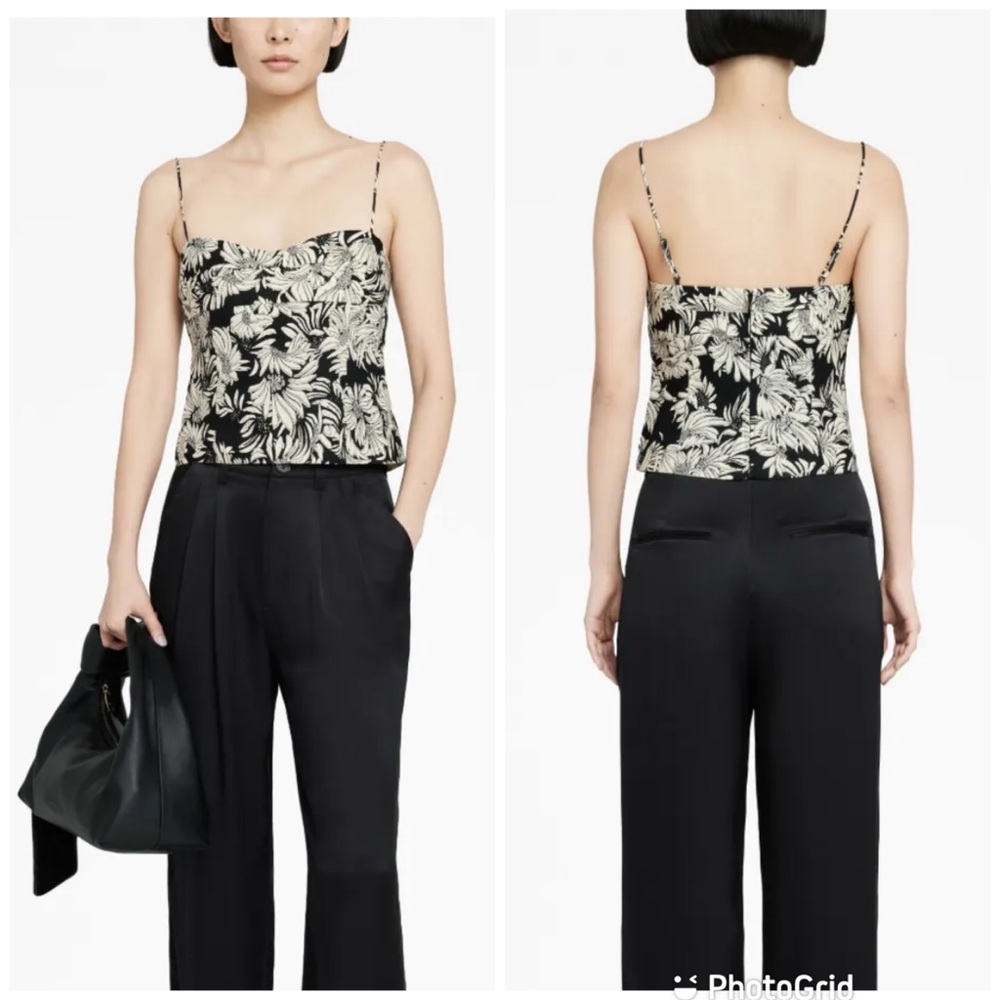 ANINE BING Keiran Top In Black Floral Print In Beige